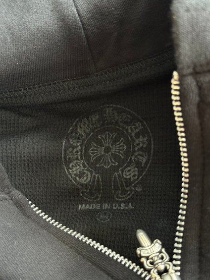 Chrome Hearts Black & White Script Logo Thermal Zip Up Hoodie