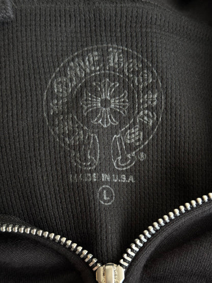 Chrome Hearts Black & White Script Logo Thermal Zip Up Hoodie