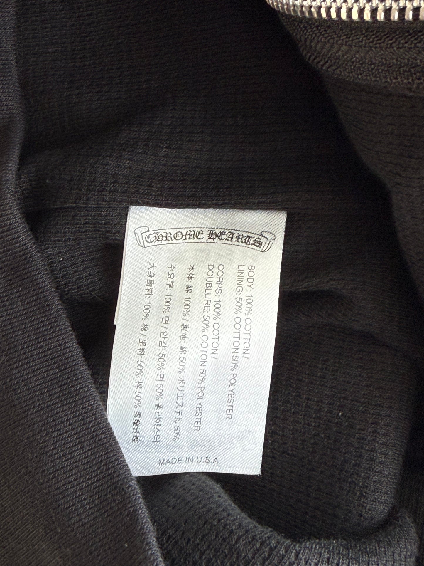 Chrome Hearts Black & White Script Logo Thermal Zip Up Hoodie