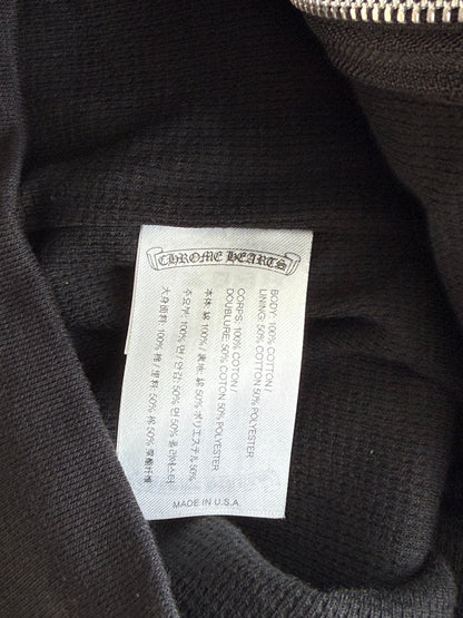Chrome Hearts Black & White Script Logo Thermal Zip Up Hoodie