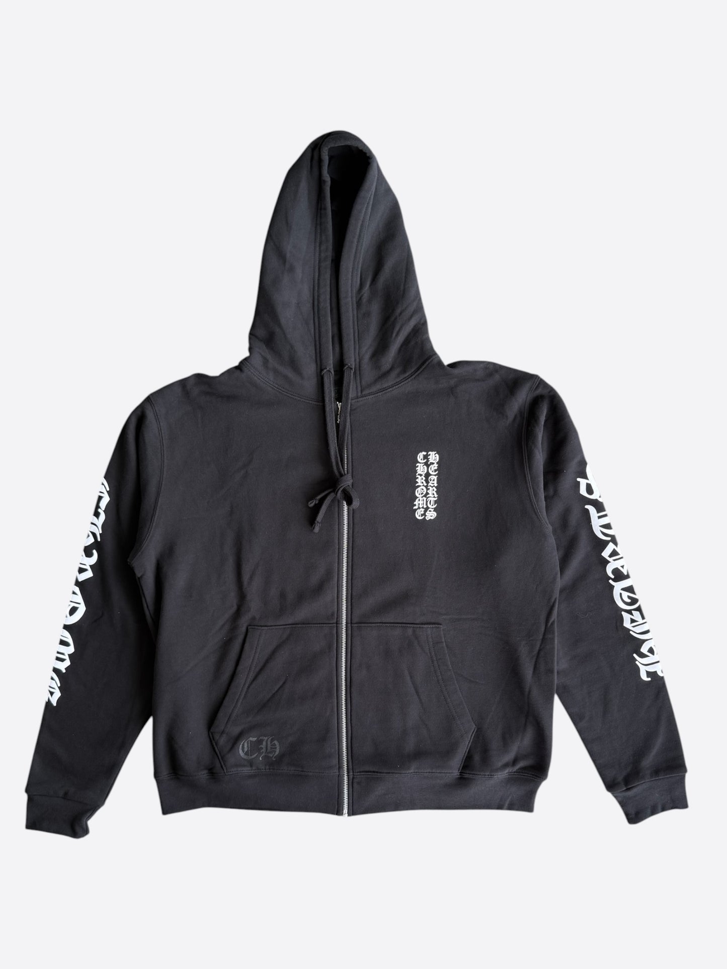 Chrome Hearts Black & White Script Logo Thermal Zip Up Hoodie