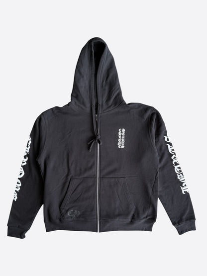 Chrome Hearts Black & White Script Logo Thermal Zip Up Hoodie