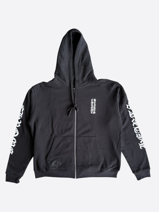 Chrome Hearts Black & White Script Logo Thermal Zip Up Hoodie