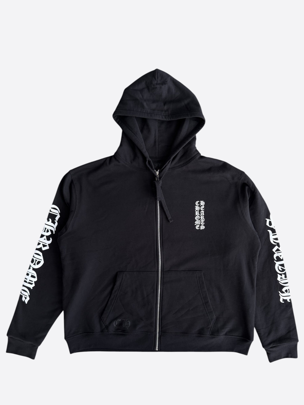 Chrome Hearts Black & White Script Logo Thermal Zip Up Hoodie