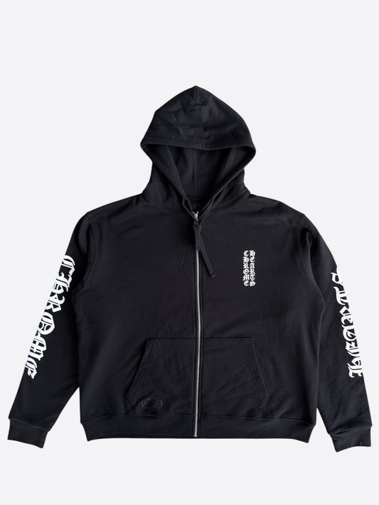 Chrome Hearts Black & White Script Logo Thermal Zip Up Hoodie