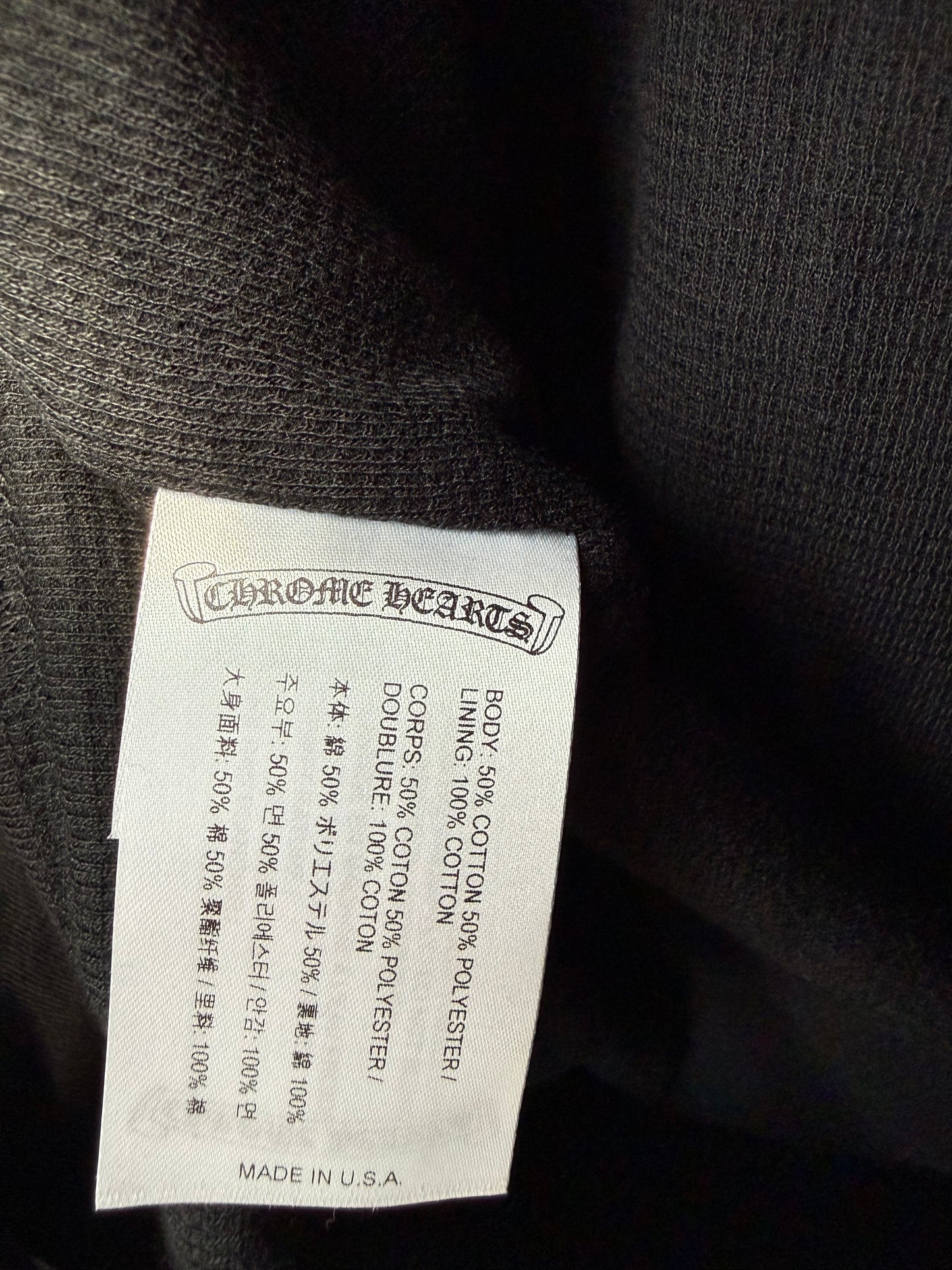 Chrome Hearts Black & White Script Logo Thermal Zip Up Hoodie