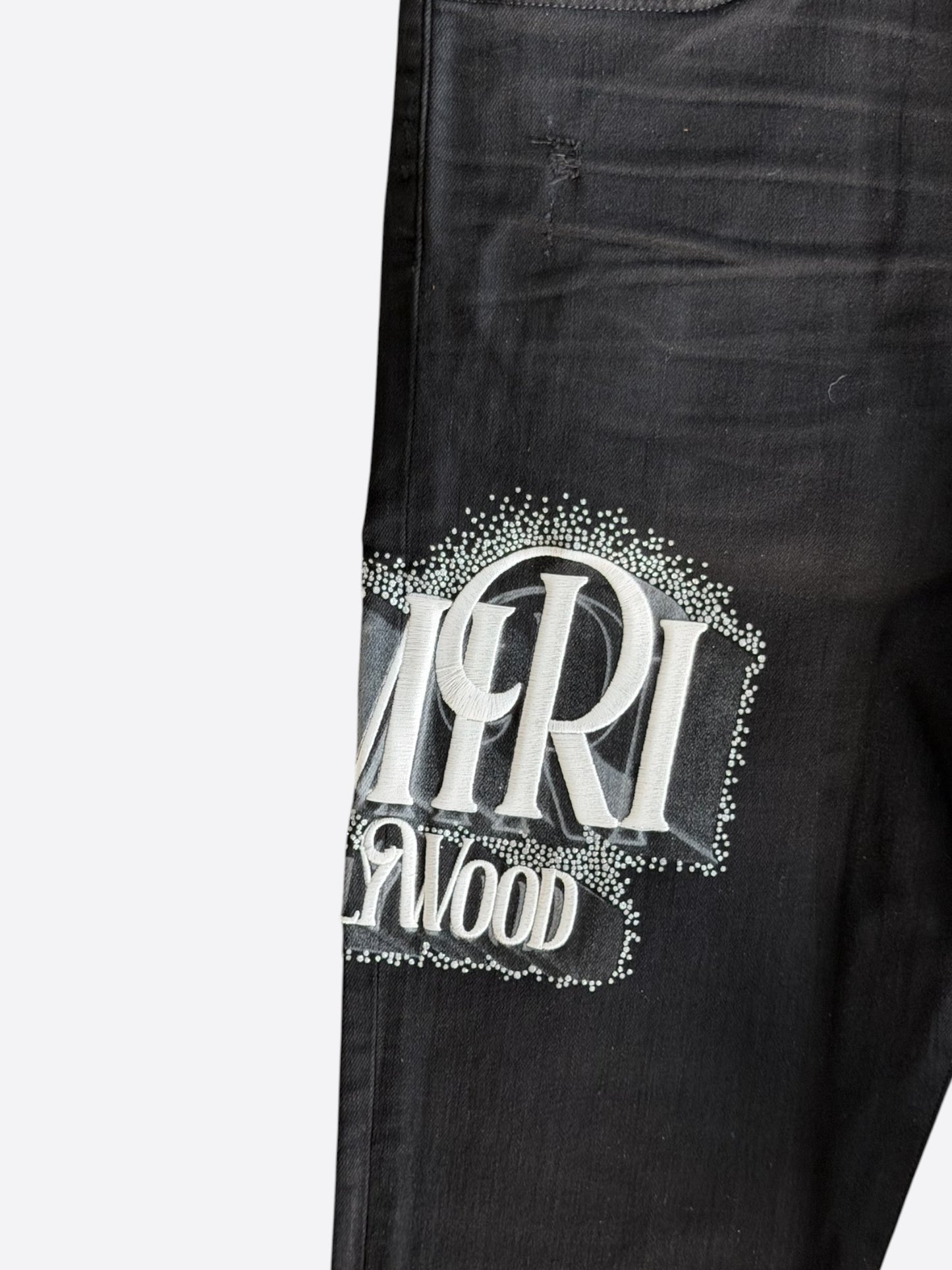 Amiri Black Crystal Hollywood Logo Skinny Jeans