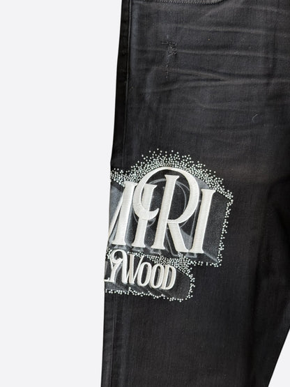 Amiri Black Crystal Hollywood Logo Skinny Jeans