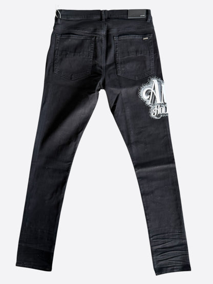 Amiri Black Crystal Hollywood Logo Skinny Jeans