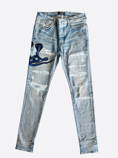 Amiri Clay Indigo Blue Snake Thrasher Jeans