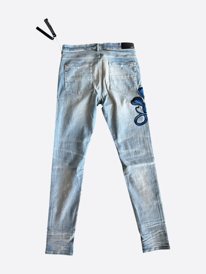 Amiri Clay Indigo Blue Snake Thrasher Jeans
