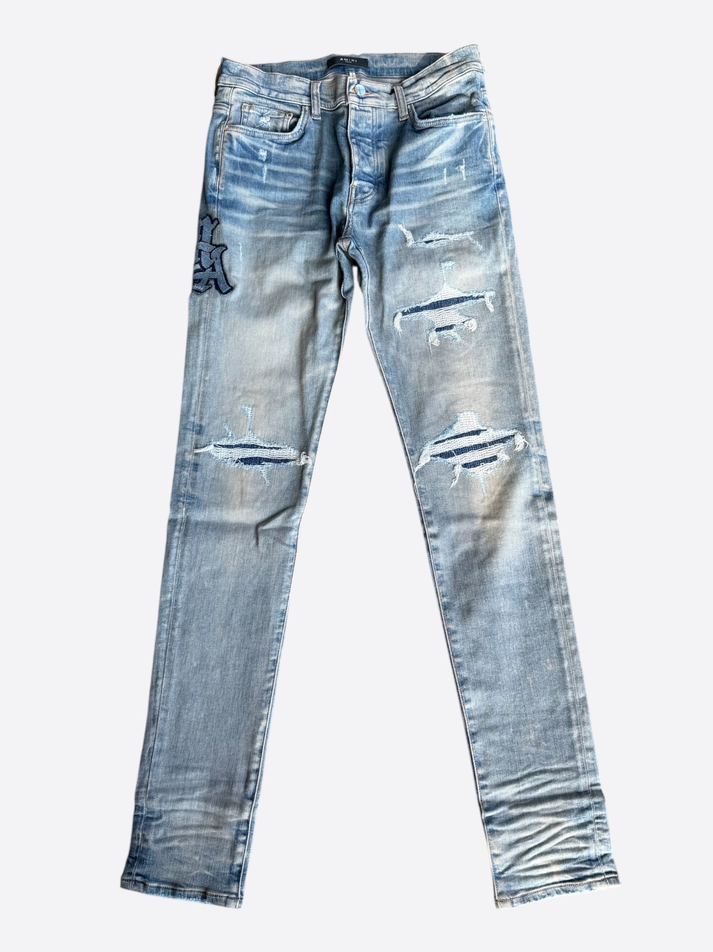 Amiri Clay Indigo Distressed MA Varsity Repair Jeans