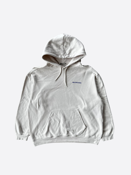 Balenciaga White & Blue Logo Hoodie