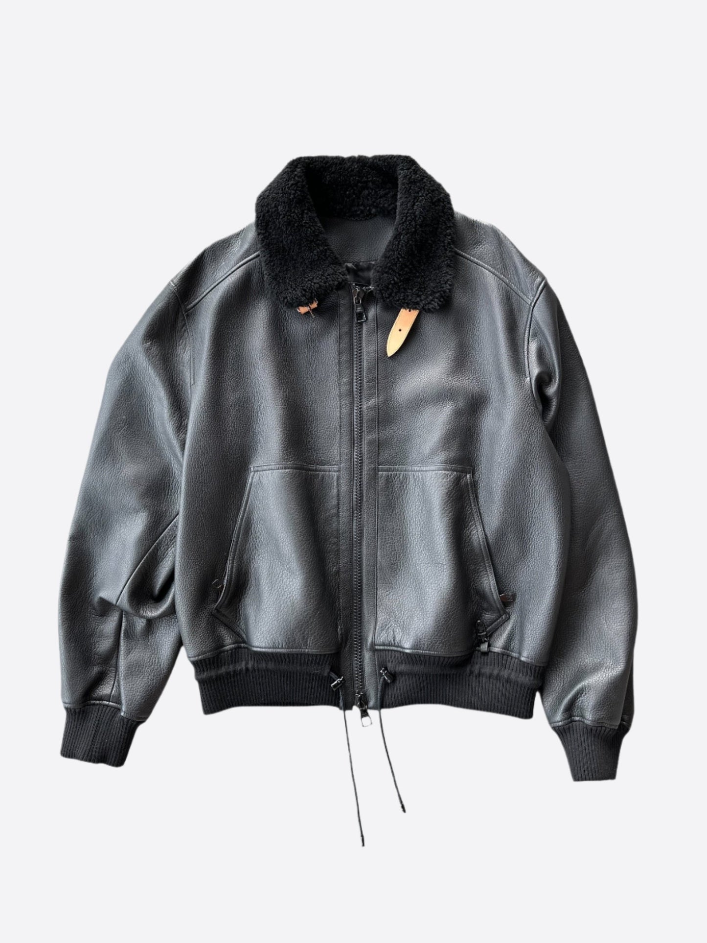 Louis Vuitton Black Leather Aviator Shearling Jacket