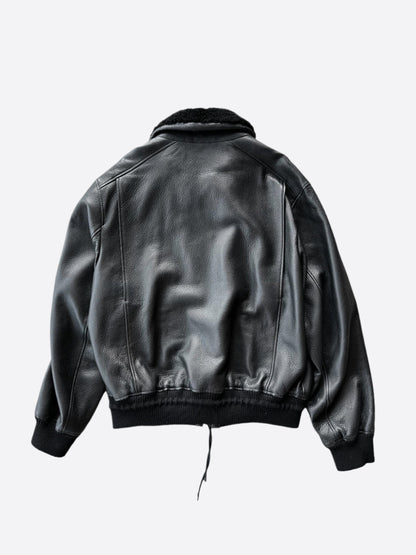 Louis Vuitton Black Leather Aviator Shearling Jacket