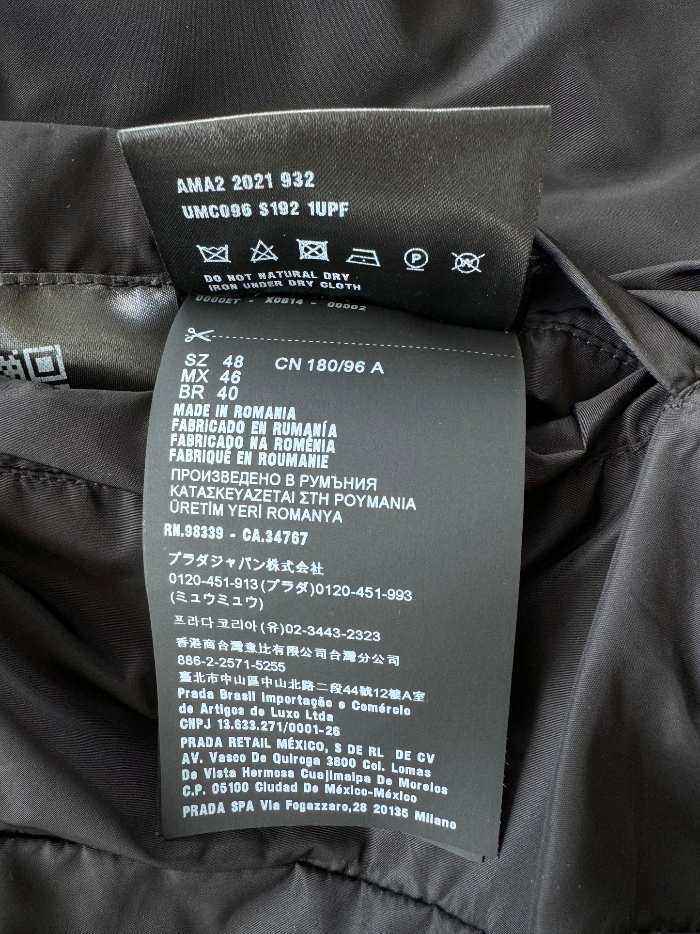 Prada Black Nylon Reversible Bomber Jacket