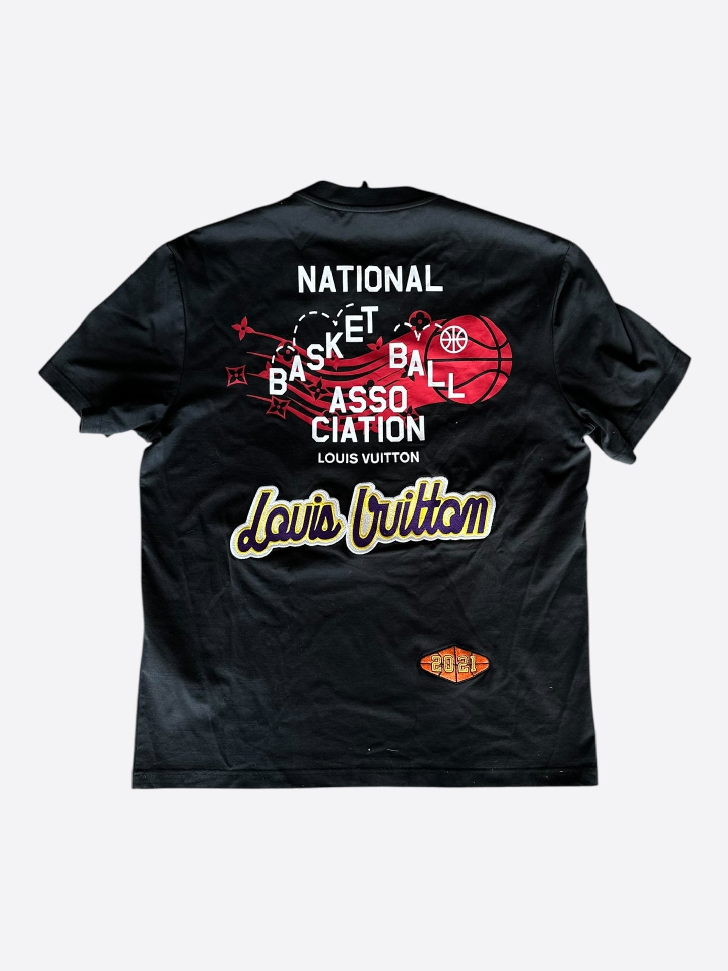 Louis Vuitton NBA Black Embroidered Patches T-Shirt