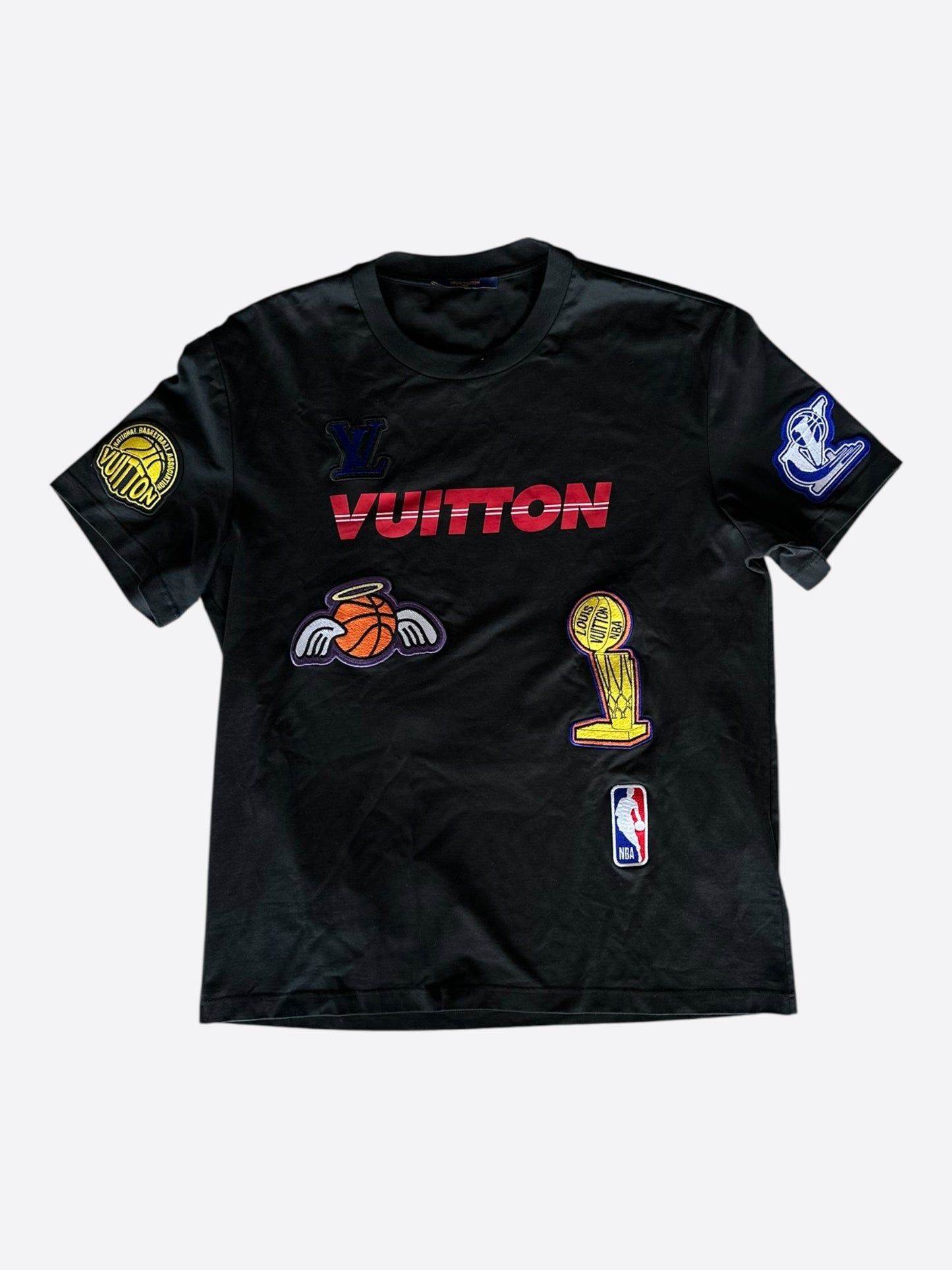 Louis Vuitton NBA Black Embroidered Patches T-Shirt