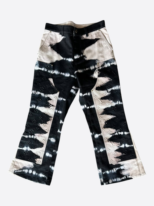 Louis Vuitton Black & Cream Tie-Dye Monogram Carpenter Pants