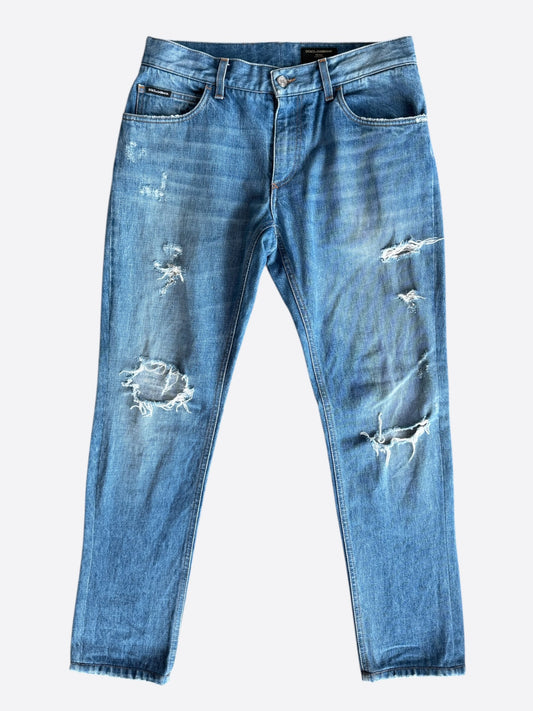 Dolce & Gabbana Blue Distressed Denim Jeans