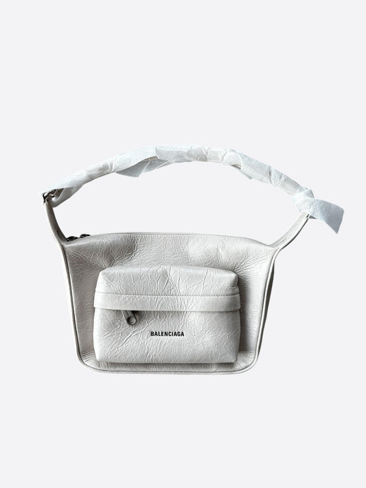 Balenciaga White Crinkled Leather Bumbag