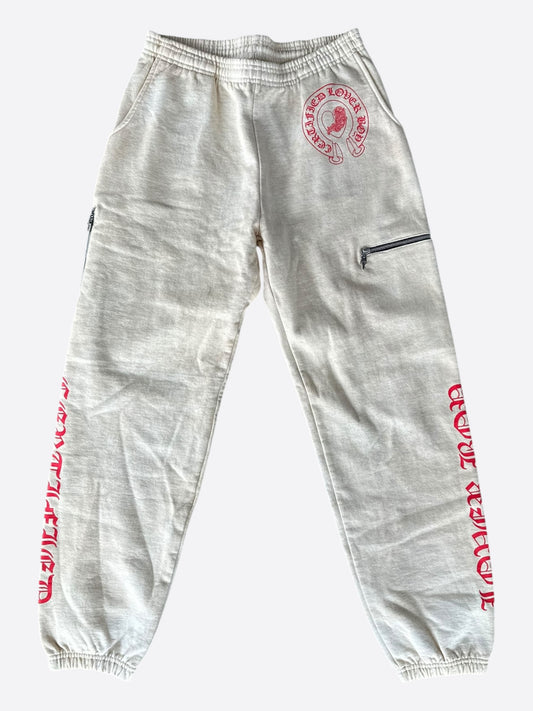 Chrome Hearts Drake Cream & Pink Certified Chrome Cross Logo Sweatpants