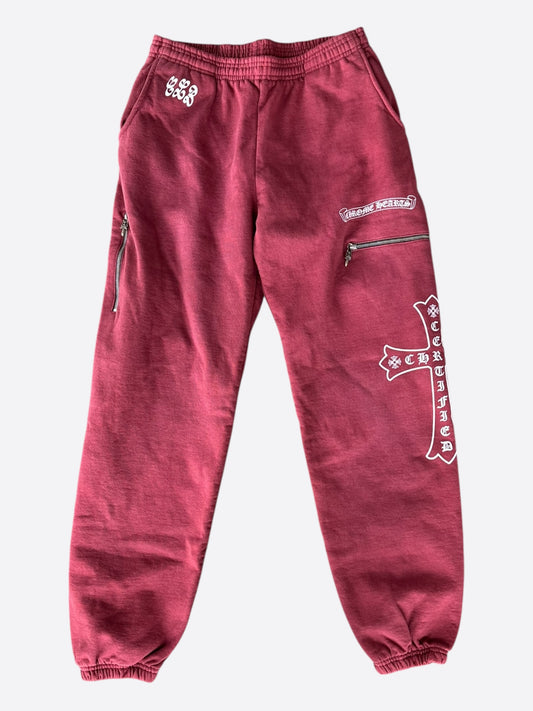 Chrome Hearts Drake Red & White Certified Chrome Cross Logo Sweatpants