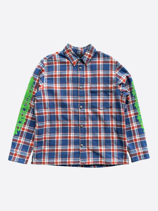 Chrome Hearts Blue & Green Floral Padded Flannel Jacket