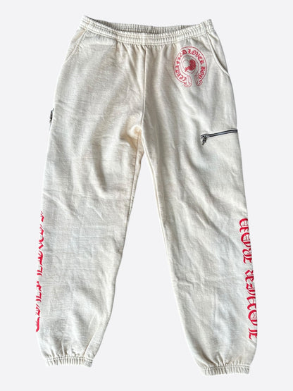 Chrome Hearts Drake Cream & Pink Certified Chrome Cross Logo Sweatpants