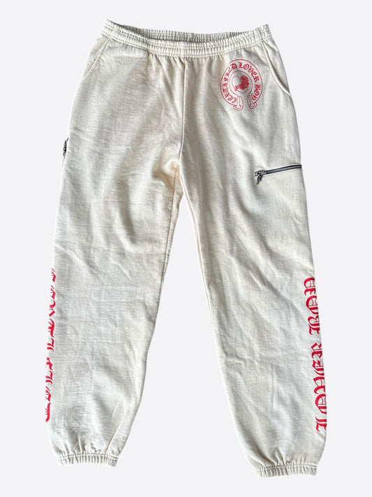 Chrome Hearts Drake Cream & Pink Certified Chrome Cross Logo Sweatpants