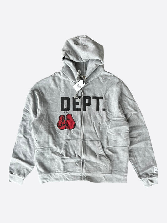 Gallery Dept Grey Boxing Logo Zip Up Hoodie