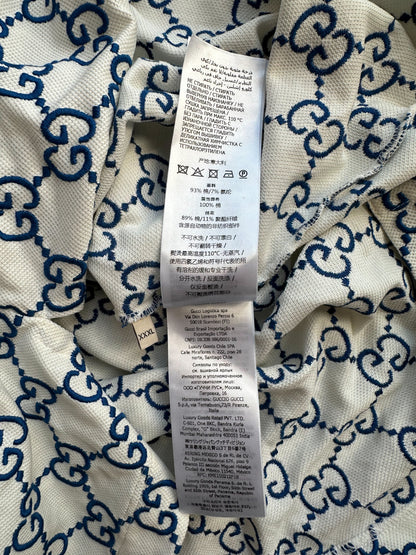 Gucci White & Blue GG Monogram Polo T-Shirt