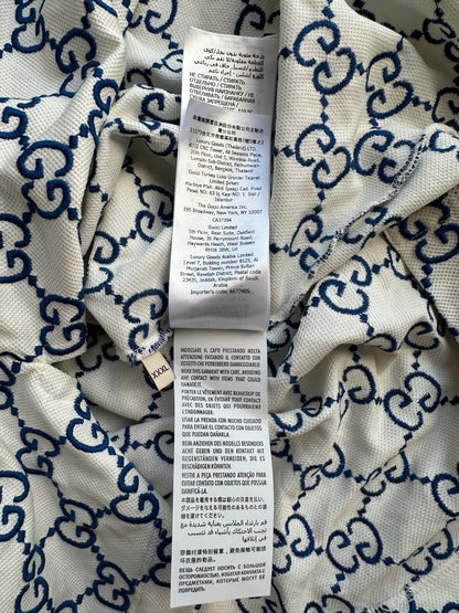 Gucci White & Blue GG Monogram Polo T-Shirt