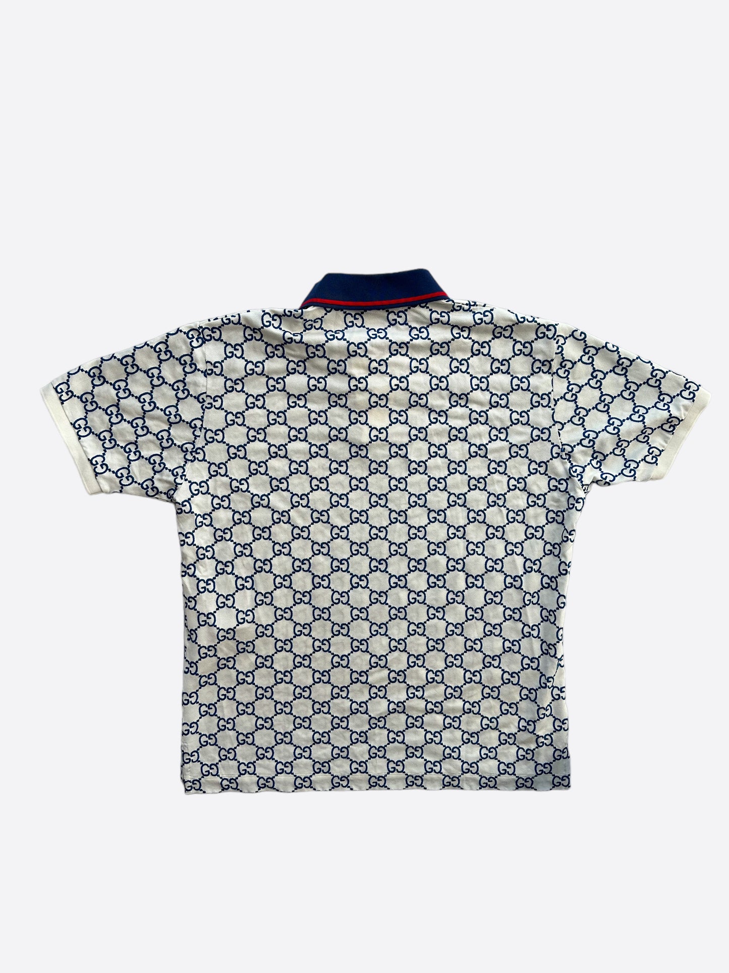 Gucci White & Blue GG Monogram Polo T-Shirt