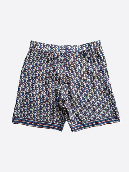 Dior Blue & Red Pixel Oblique Bermuda Silk Shorts