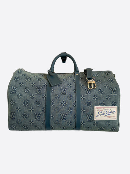 Louis Vuitton Blue Denim Monogram Keepall 50