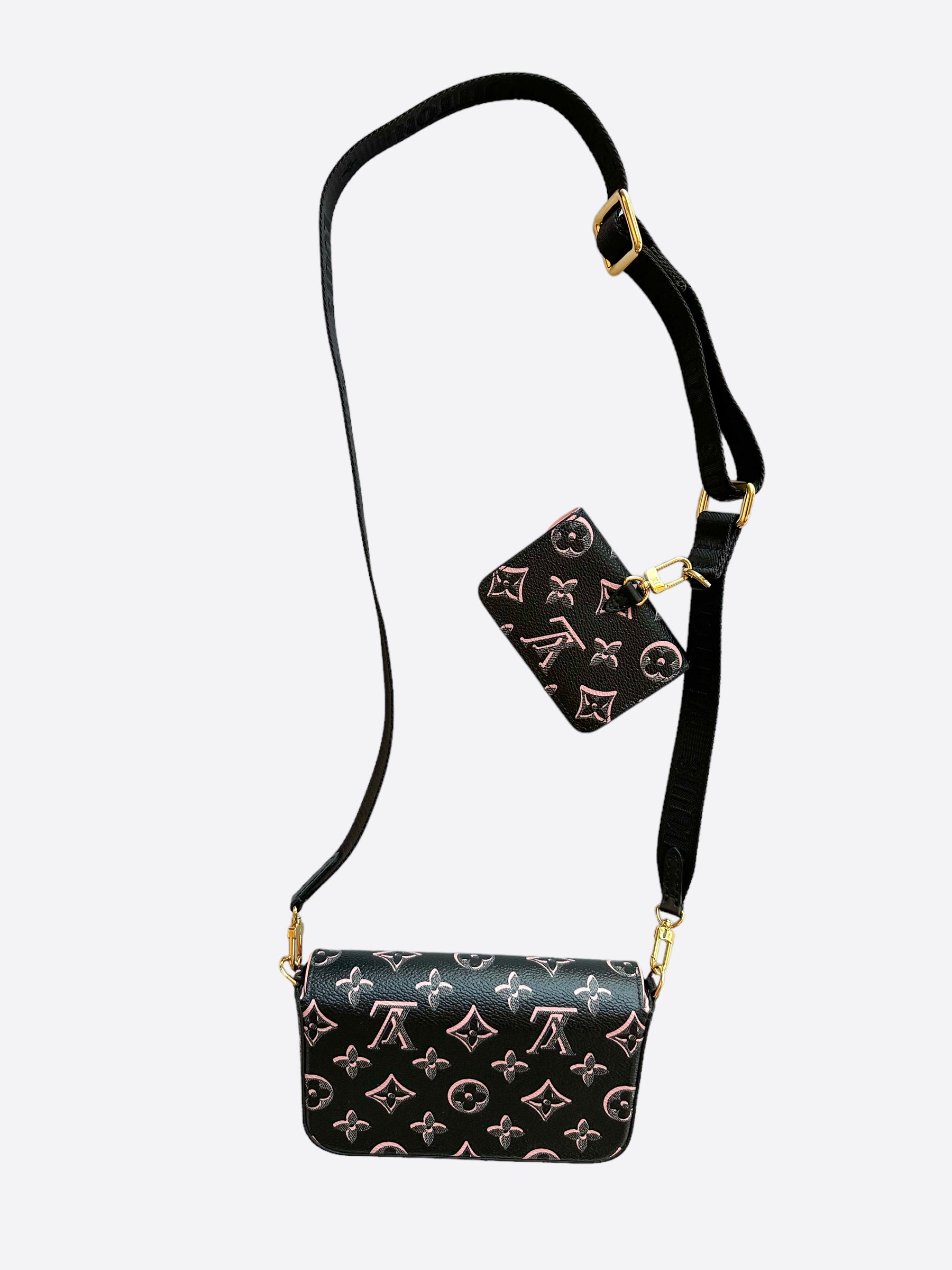 Louis Vuitton Black & Pink Monogram Felicie Strap & Go
