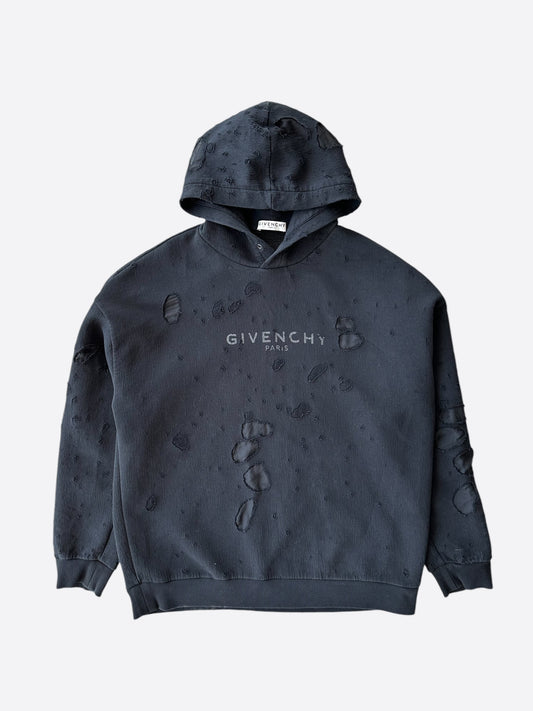 Givenchy Black & White Distressed Logo Hoodie