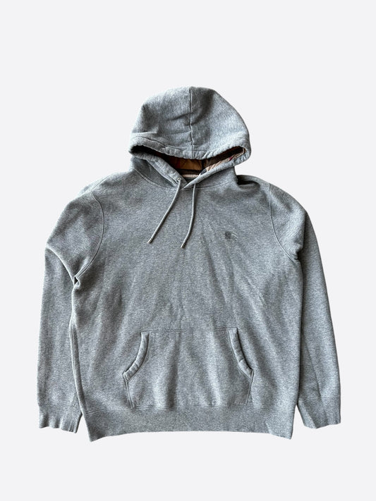 Burberry Grey Check Trim Embroidered Hoodie