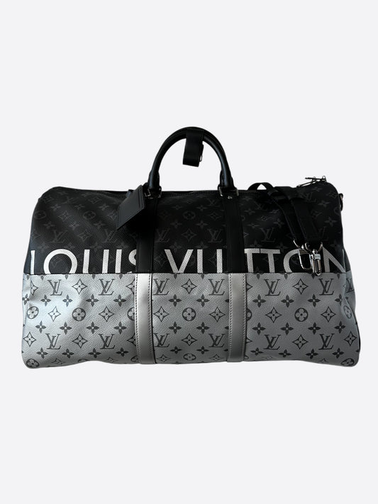 Louis Vuitton Black & Silver Split Monogram Keepall 50