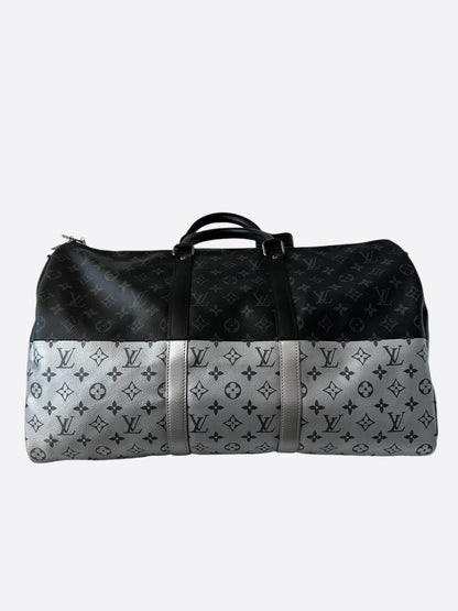 Louis Vuitton Black & Silver Split Monogram Keepall 50