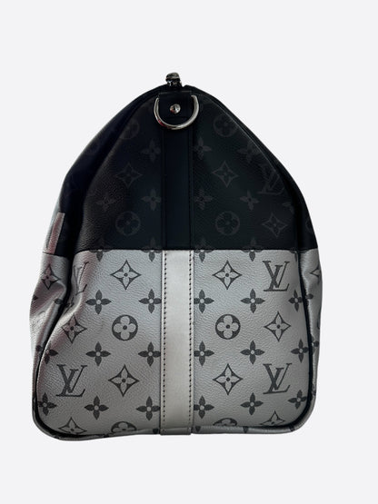 Louis Vuitton Black & Silver Split Monogram Keepall 50