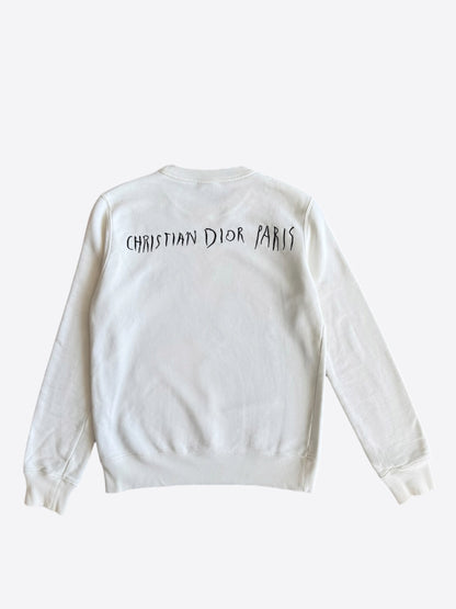 Dior Raymond Pettibon White & Black Embroidered Logo Sweater