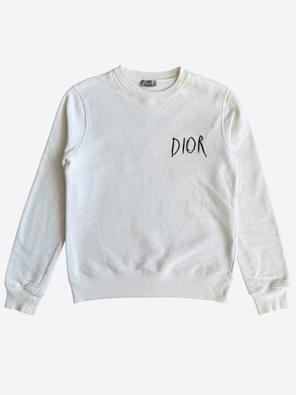 Dior Raymond Pettibon White & Black Embroidered Logo Sweater