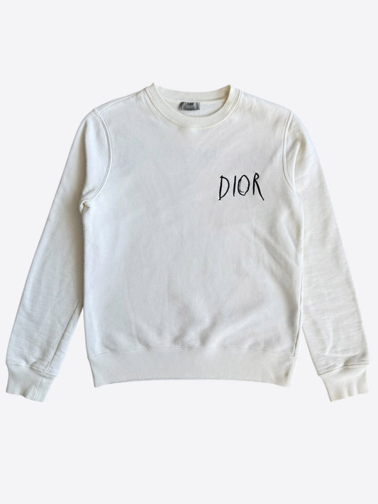Dior Raymond Pettibon White & Black Embroidered Logo Sweater