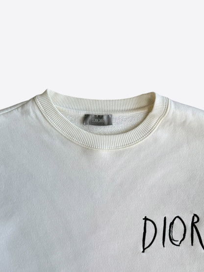 Dior Raymond Pettibon White & Black Embroidered Logo Sweater