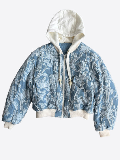 Louis Vuitton Blue & White Embroidered Floral Bomber Jacket