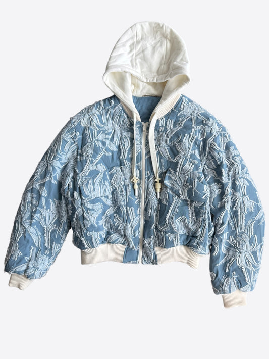 Louis Vuitton Blue & White Embroidered Floral Bomber Jacket