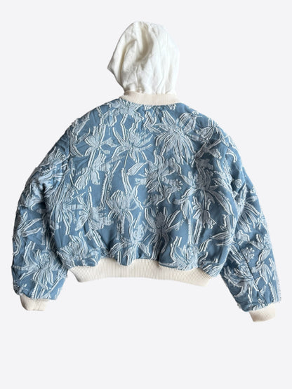 Louis Vuitton Blue & White Embroidered Floral Bomber Jacket