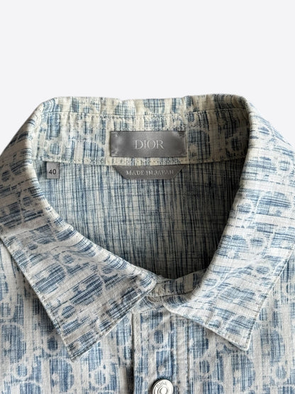 Dior Blue & White Oblique Denim Button Up Shirt